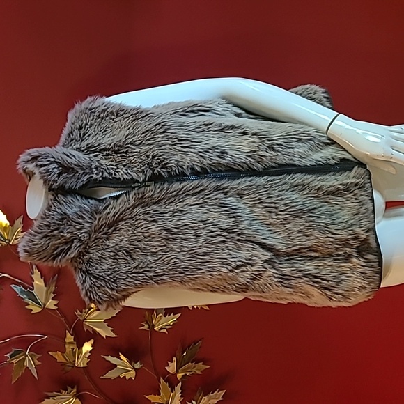 Faux Fur Reversible Vest with Pockets Brown Size XL Zip Up, Pockets - Picture 1 of 10
